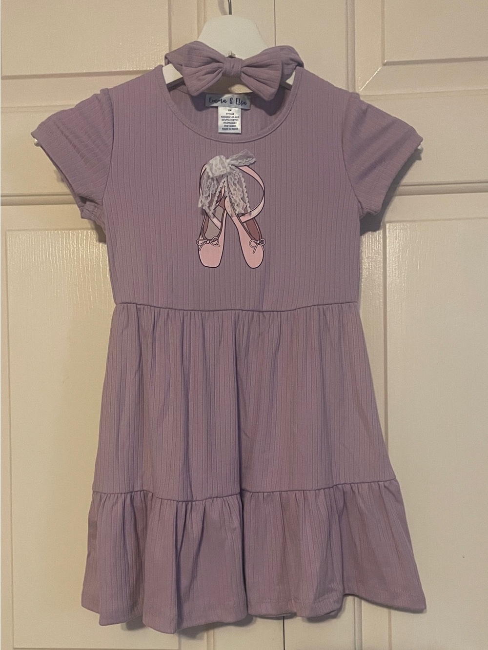 New Ballet Emma & Elsa Girls 6X Lavender Ballerina Ribbed Tiered Dress